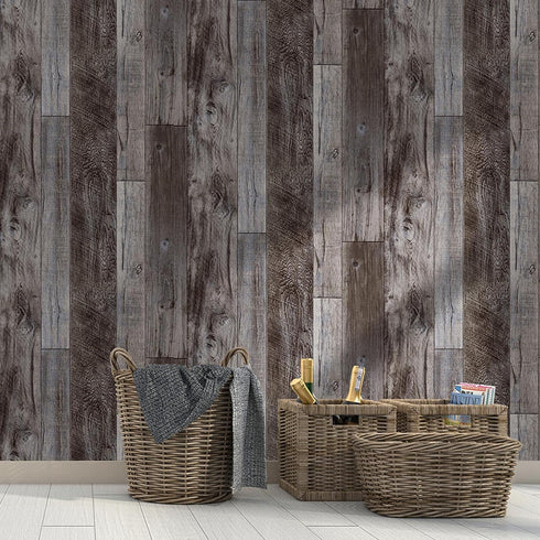 Yun-aeon Gray Wood Peel and Stick Wallpaper 17.3" X 80" Self-Adhesive Removable Wall Paper for Furniture Renovation