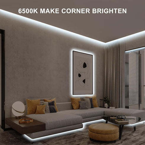 Olaholii 16.4ft 6500K Ra93+ Dimmable COB Led Strip Light with Remote, Bright Daylight White Led COB Strip Light, White