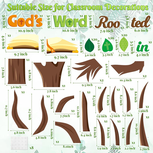 CY2SIDE Leaves Bible Tree Cutouts - 86PCS Rooted in God’s Word Tree Bulletin Board Set Green Leaves Name Tag Trees Cutouts Trim Borders Back to School Faith Religious Sunday School Wall Decorations by CY2SIDE