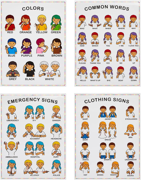 Bright Creations 8 Pack Sign Language Posters for Kids, Teacher Classroom Supplies (13 x 17 In)