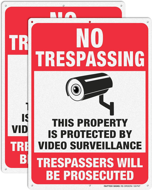 2 Pack No Trespassing Sign, 10 x 7 Inches Metal Reflective Sign for Indoor or Outdoor Use, CCT