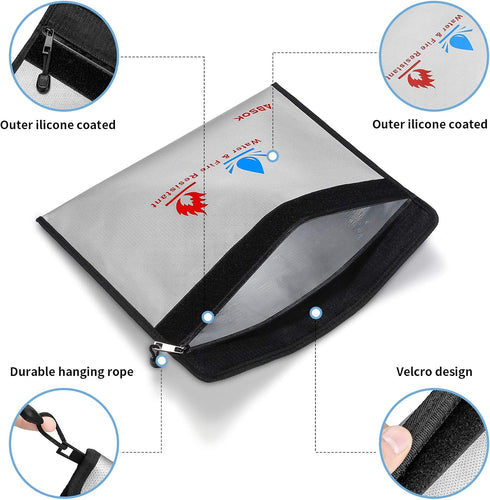 Fireproof Document Bag - Fireproof Money Safe Document Bag Set 15 x 11 & 9 x 7 Inches, Non-Itchy Silicone Coated Fire
