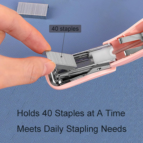 Stapler (Blue & Pink), Mini Stapler with Staples, Staple Remover, 1280pcs Staples for Office and School