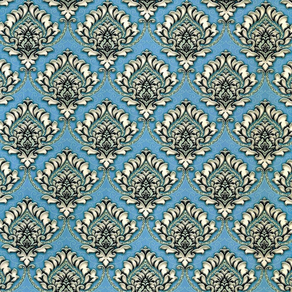 Y9832 Damask Peel and Stick Wallpaper, 17.7" x 9.8ft, Light Blue Removable Contact Paper for Furniture