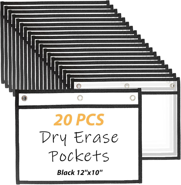 LOPYXBR 20 PCS Horizontal Job Ticket Holders 8.5x11 Inch Dry Erase Pockets Reusable
