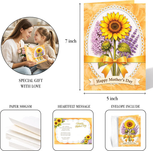 Mothers Day Card Sunflower, Sunflower Mothers Day Gift For Women Mom Grandma Nana Mimi Gigi Friends Sister Aunt Wife