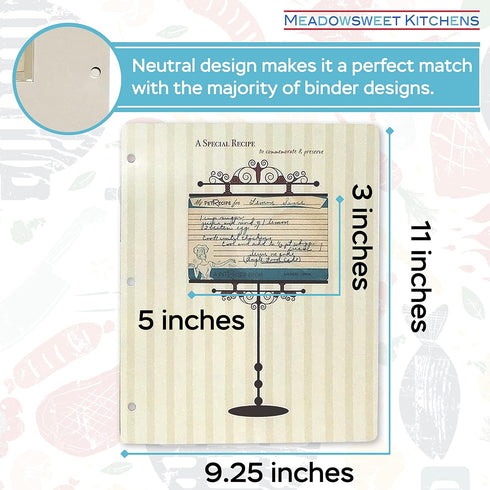 Meadowsweet Kitchens 3 x 5 Vintage Recipe Card Holders for 3 Ring Binders