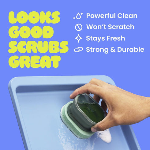 1 Brite by Scotch-Brite Palm Scrubber with Drain + Dry Stand, Household and Kitchen Sponge for Washing Dishes