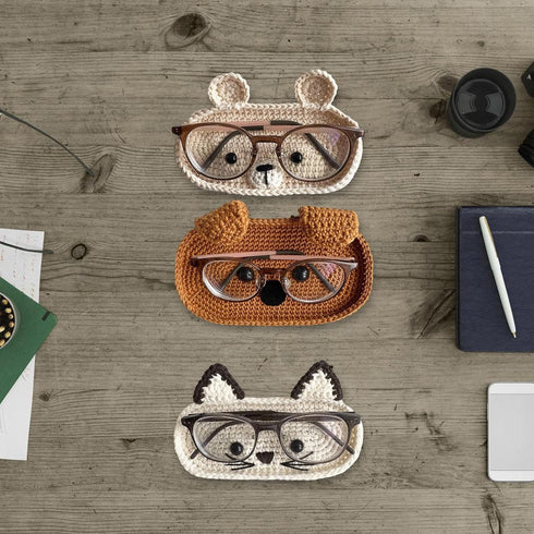 STDEV Knitted Glasses Holder Animal Shape Decorative Desk Organizers Crochet Eyeglass Desk Storage Tray Craft Soft