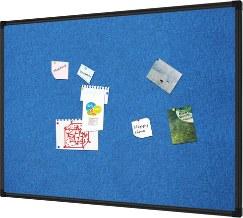 Lockways Linen Cork Bulletin Board, 36 x 24 Inch Framed Linen Fabric Pinboard, Blue Color