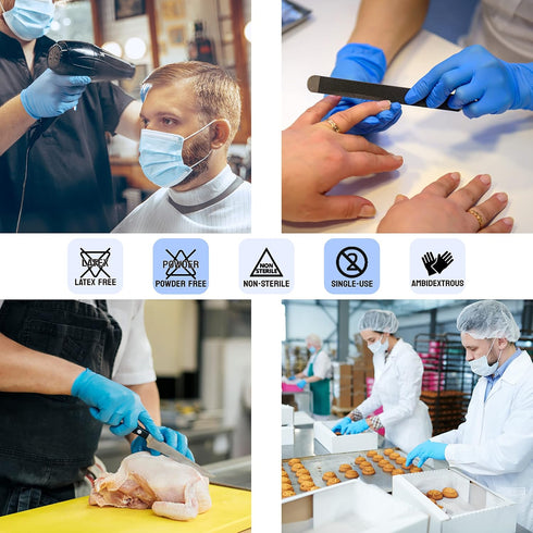 Safe Health NITRO-V Nitrile-Vinyl Synthetic Exam Disposable Gloves, Latex Free, Powder Free, Blue, Box of 100