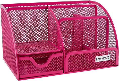 EasyPAG Mesh Desk Organizer, Multi-functional Caddy with 6 Compartments and 1 Drawer for Home, School