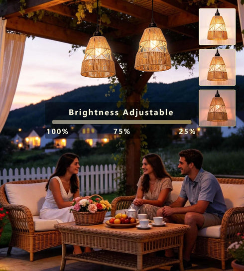 2 Pack Battery Operated Chandelier Outdoor Waterproof, Hanging Pendant Light with Remote Control for Gazebo, Pergola