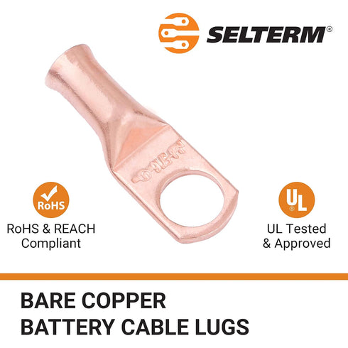 SELTERM 25pcs 8 AWG 5/16" Stud Battery Lugs - Heavy Duty Copper Wire Lugs, Battery Cable Ends, UL Bare Copper Eyelets