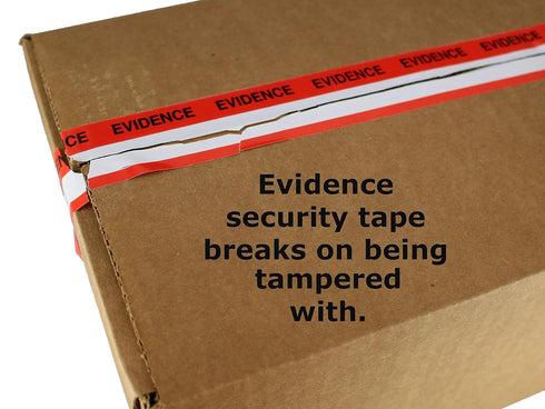 ChromaLabel 1.37 Inch Imprinted Evidence Tape Stickers, 480 Inch Roll with Dispenser Box, Red and White