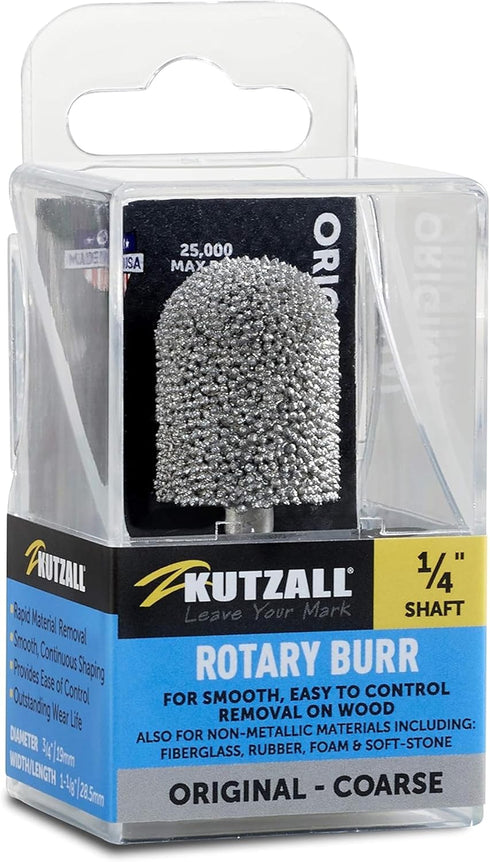 Kutzall Original Ball Nose Rotary Burr, 1/4" Shaft, Coarse - Wood Carving Bit for Bosch, DeWalt, Milwaukee