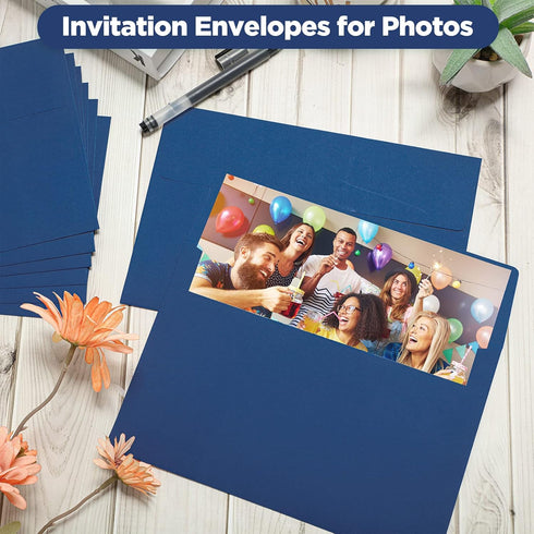 Harloon 100 Pcs A9 Self Adhesive Wedding Invitation Envelopes, 5.75 x 8.75 Inch Paper Greeting Card Envelopes (Navy
