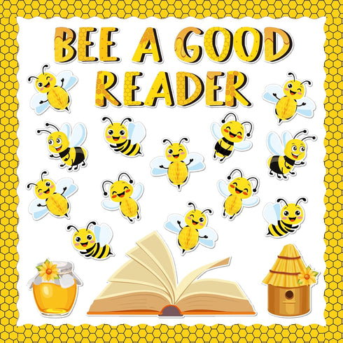 JarThenaAMCS Bee Bulletin Board Decoration Set – A Good Reader Letter Cut-Outs, Yellow Summer Bee Theme with Glue Points