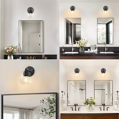 Dogvsme 1-Light E26 Bulb (Bulb Black Bathroom Vanity Lights, Wall Sconce with Glass Globe Shade, Vanity Lighting