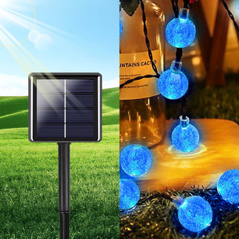 2-Pack 100 64FT 8 Blue LED Crystal Globe Solar Christmas Lights, Outdoor Waterproof Solar String Lights with Lighting