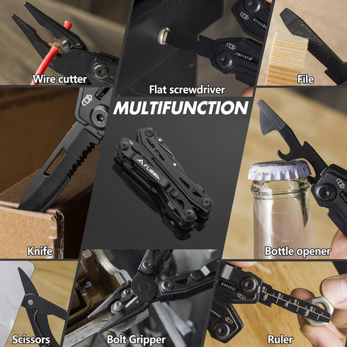 FLISSA 16-in-1 Stainless Steel Multi Tool, EDC Multitool with Pocket Knife, Pliers, Belt Clip, Oxford Sheath for Camping