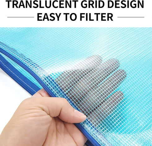 Toplive Plastic Mesh Zipper Pouch, 15 Packs (A4/A5/A6 Size, 5 Colors), Waterproof Document Bag for School Office