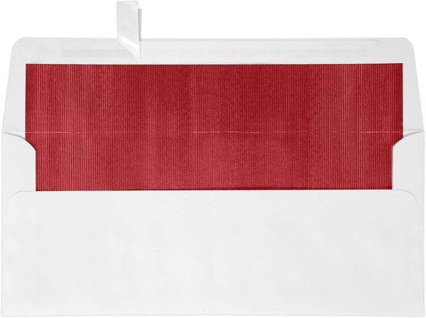 LUXPaper #10 Foil Lined Business Envelopes | 4 1/8" x 9 1/2" | Peel & Press | White w/Red LUX Lining | 50 Qty