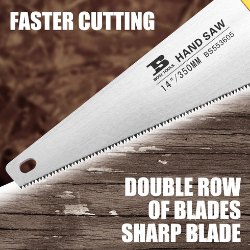 14 in. Pro Hand Saw, 11 TPI Fine-Cut Soft-Grip Hardpoint Handsaw Perfect for Sawing, Trimming, Gardening, Cutting Wood, Drywall, Plastic Pipes, Sharp Blade, Ergonomic Non-Slip Handle by B BOSI TOOLS