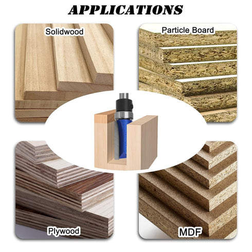BENESOON 4PCS Set 1/4 Inch 1/2", 3/4", 1", 1-1/2" 1/2" Trimming Pattern Template Router Bit Shank, Cutting Depth, Dia