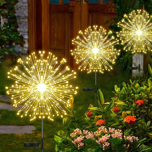 Set of 2 Outdoor Solar Decorative Lights with 210 LEDs, Waterproof Firework Lights for Garden and Pathway