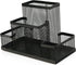 Huron Pen Holder and Desk Organizer, 4 Compartment Black Steel Mesh