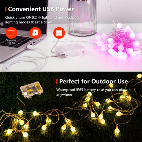 20FT 40 24 OMIKA Battery Powered String Lights, LED Color Changing Battery Operated Christmas Light, USB Powered