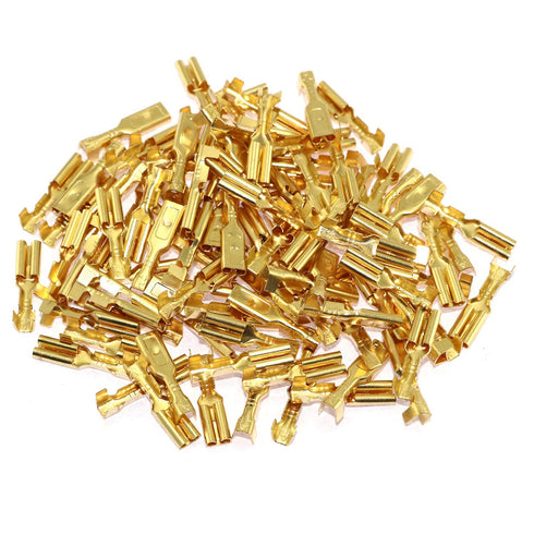100-Pack 2.8mm Gold Female Spade Crimp Terminals with Insulating Sleeves, Self Lock Plug Electrical Cable Connectors