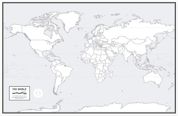 Large Laminated World Outline Map Poster, 36” x 24”, Great for Classroom or Home Study, Free Dry Erase Marker