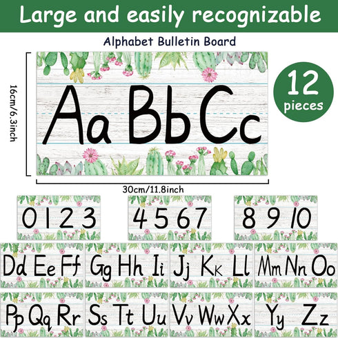 gisgfim 12 Pieces Cactus Alphabet Bulletin Board Strips Set, ABC Alphabet Banner & Number Border for Classroom,
