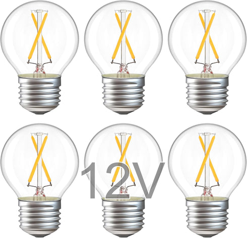 12 Volt E26 Edison LED Light Bulbs, Soft Warm 2700K, 2W (Only for 12V DC/AC), 25W Equivalent, 6 Pack
