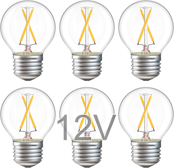 12 Volt E26 Edison LED Light Bulbs, Soft Warm 2700K, 2W (Only for 12V DC/AC), 25W Equivalent, 6 Pack