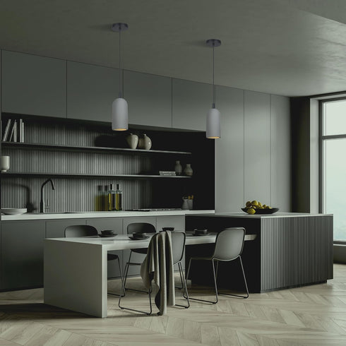 1-Light Canarm Jack Pendant Light, Matte Black with Gray Cement Shade, Contemporary Industrial Lighting for Kitchen