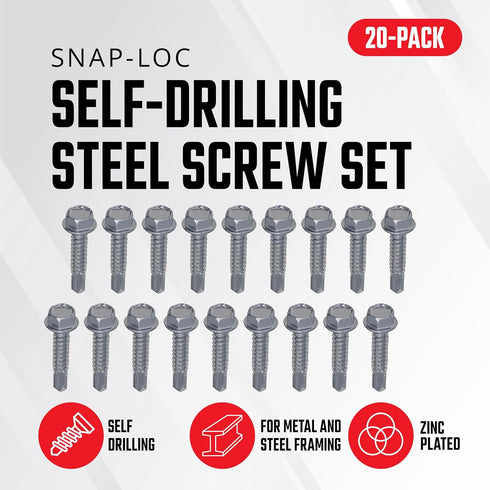 SNAP-LOC E Track Self Drilling Screws, Industrial-Strength Heavy Duty Zinc Plated Screws, 20 Pcs