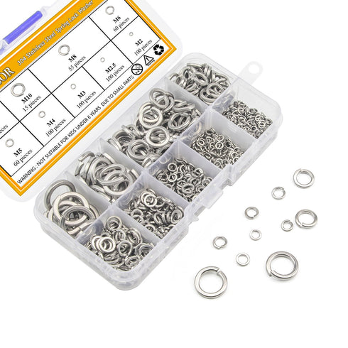 304 Stainless Steel Spring Lock Washer Assortment Set, 600 Pieces, 9 Sizes - M2 M2.5 M3 M4 M5 M6 M8 M10 M12
