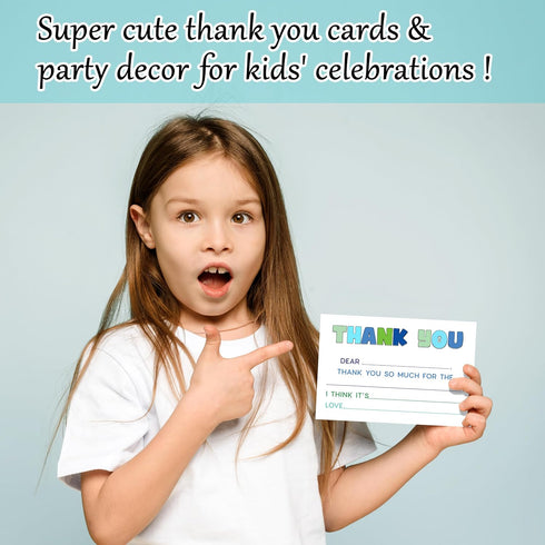 FTRZX 20 Pack 009 Blue Kids Thank You Cards, Minimalist Thank You Card For Baby Shower Birthday Party, Kids Birthday