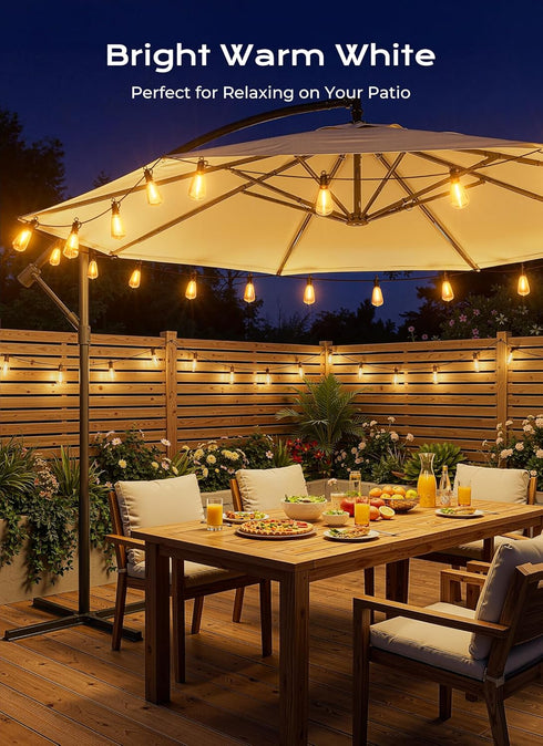 52FT 15+1 Bulbs, Dimmable 3 Brightown Solar String Lights Outdoor Waterproof, Patio Lights with Remote and LED