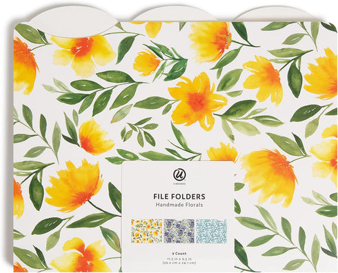U Brands Handmade Florals File Folders - Office Supplies, 1/3-Cut Tabs in Assorted Positions, Letter Size, White with