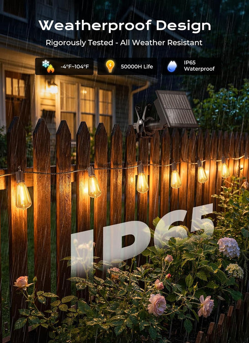 52FT 15+1 Bulbs, Dimmable 3 Brightown Solar String Lights Outdoor Waterproof, Patio Lights with Remote and LED