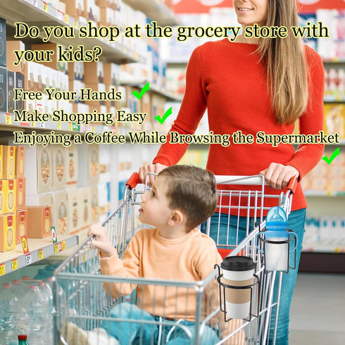 Mllpouyii 2 Shopping Cart Cup Holder, Pcs Updated Portable Cup Holder with Bottom Bar Reusable Grocery Carts Drink