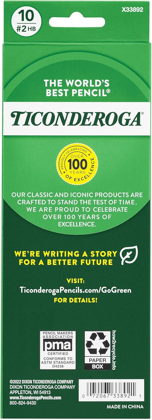 Ticonderoga Wood-Cased Pencils, Pre-Sharpened, 2 HB Soft, Yellow, 10 Count