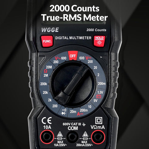 WGGE Digital Multimeter with Case, DC AC Voltmeter, Ohm Volt Amp Test Meter for Household Outlet