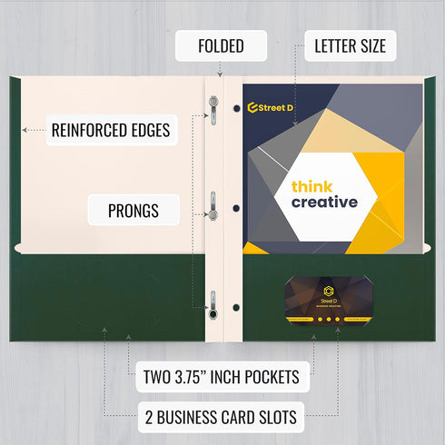 Better Office Products Dark Green 2 Pocket Folders with Prongs, 50 Pack, Letter Size, Matte Texture