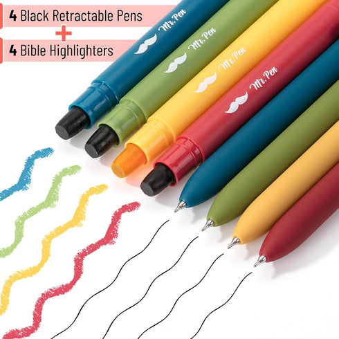 Mr. Pen Bible Highlighters & Pens, 8 Pack - Vibrant Gel Highlighters, No Bleed Through, Bible Journaling Kit
