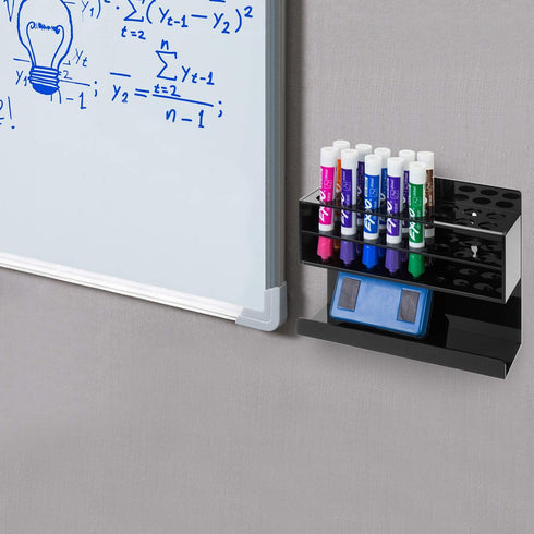 MyGift Wall Mounted Premium Black Acrylic Dry Erase Marker Holder with 16 Slots for Marker Pens and Eraser Storage Tray Whiteboard Accessories Rack for Home Office School Dorm by MyGift
